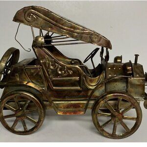 Vintage Ford Model T Wind-Up Music Box Tin Car Copper Metal Decor "Toyland "